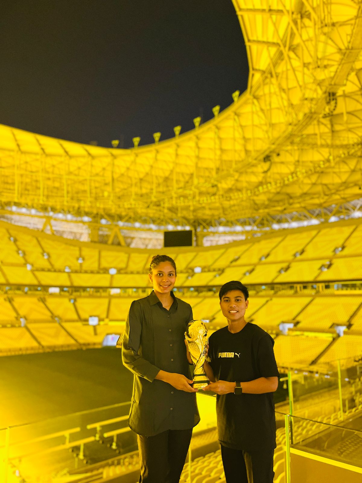 Special moments as Captain Afeida Khandakar and forward Shaheda Akter Ripa toured Qatar’s iconic Lusail Stadium.